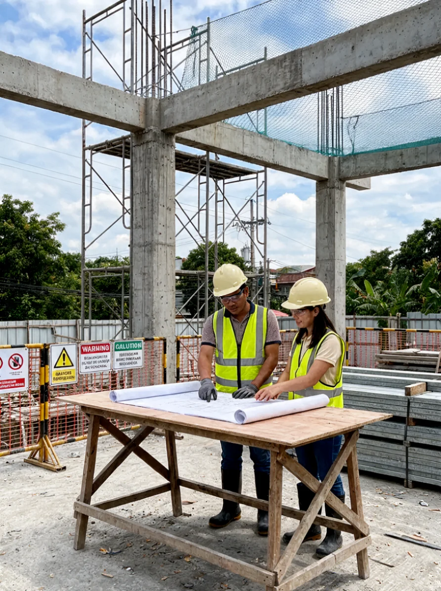 Owner and engineer reviewing plans on site